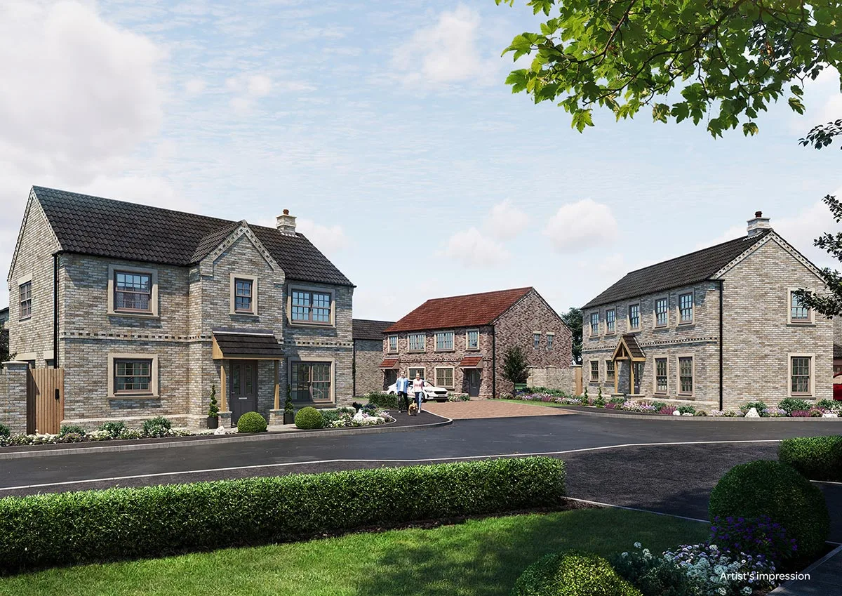 The Wolds new homes development in Market Weighton street scene showing modern houses in East Riding of Yorkshire