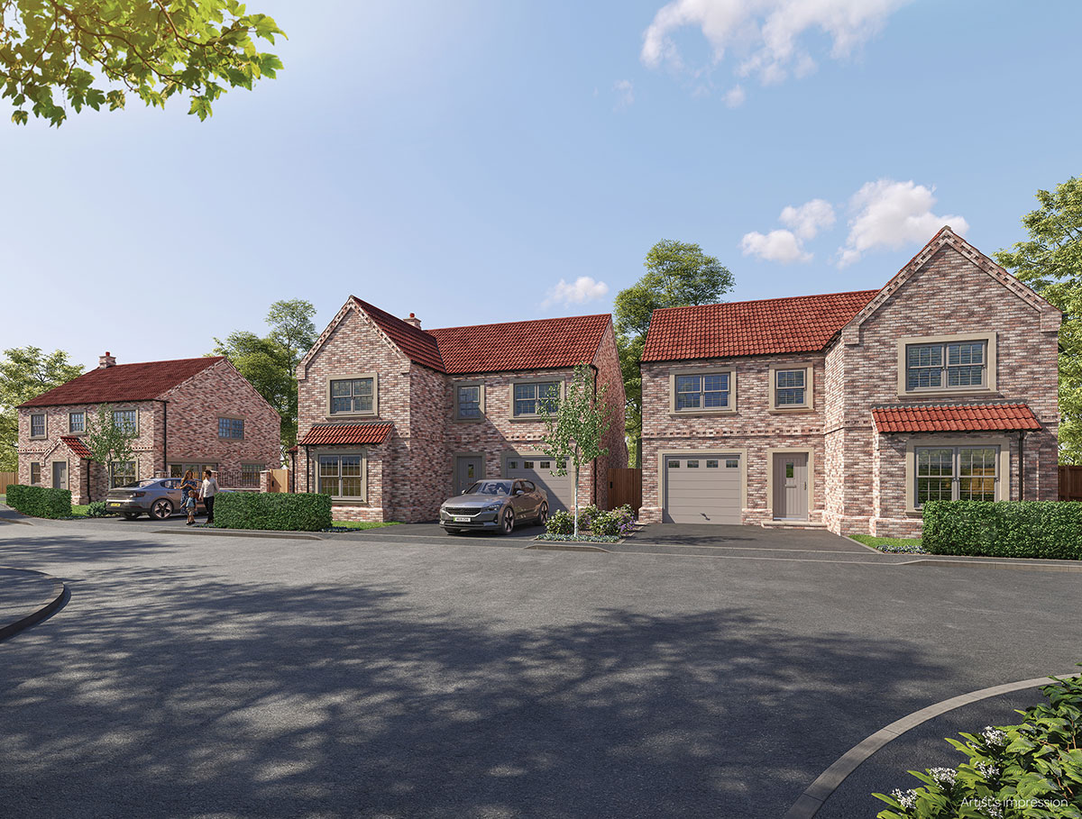 Street scene artist's impression of The Vines development, a collection of new homes in Wistow near Selby, North Yorkshire.